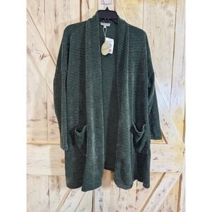 Chenault Olive Striped Open Front Cardigan Sweater Duster with Pockets‎ Size M